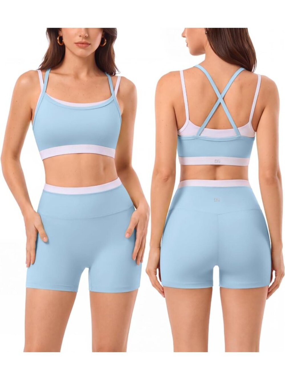Seamless 2-Piece Women's Workout Set, Athletic Shorts & Double Layer Sports Bra